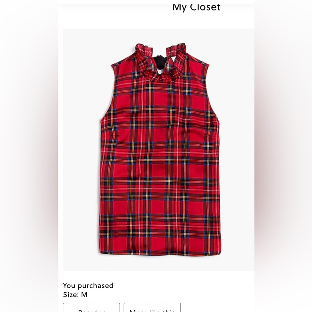 J. Crew Tartan ruffleneck bow back top